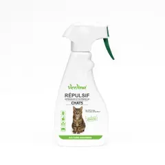 Flacon spray Verina Répulsif pour chats, intérieur/extérieur. Son odeur repulsif chat, à base d'huiles essentielles, éloigne les félins sans danger.