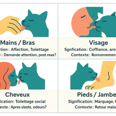 Mon chat me lèche le visage, signe de confiance et de ronronnements calmes.