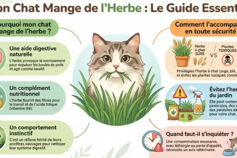 Un chat mignon mange de l'herbe, un guide essentiel pour comprendre pourquoi votre chat qui mange beaucoup d'herbe le fait.