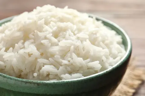 Un bol de riz blanc, remède réconfortant pour un chien souffrant de diarrhée.
