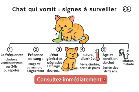 Mon chat vomit et a la diarrhée : signes à surveiller. Vomissements fréquents, sang, léthargie, fièvre, perte de poids. Consultez immédiatement.