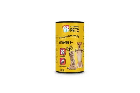 Boîte de vitamine E+ pour chiens et chats, pour la peau, les muscles et la fertilité. 250g.
