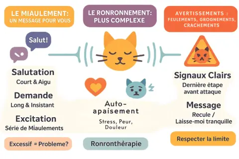 Le ronronnement est plus complexe que le miaulement. Il peut signifier l'auto-apaisement, le stress, la peur, la douleur, ou même une "ronronthérapie". Comprendre pourquoi mon chat ronronne aide à décoder ses messages.