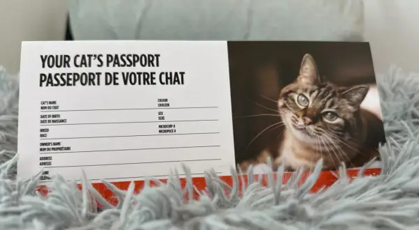 Passeport de chat avec un portrait de chat. Est-ce grave de ne pas vacciner son chat ? Ce document rappelle les informations essentielles pour la santé de votre félin.