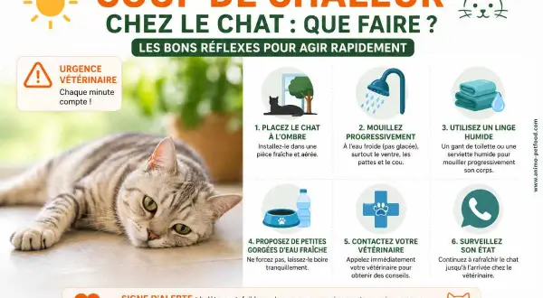 Guide pour comment rafraîchir un chat en cas de coup de chaleur : ombre, eau fraîche, linge humide, et contact vétérinaire.