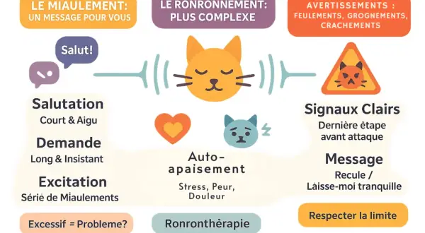 Le ronronnement est plus complexe que le miaulement. Il peut signifier l'auto-apaisement, le stress, la peur, la douleur, ou même une "ronronthérapie". Comprendre pourquoi mon chat ronronne aide à décoder ses messages.