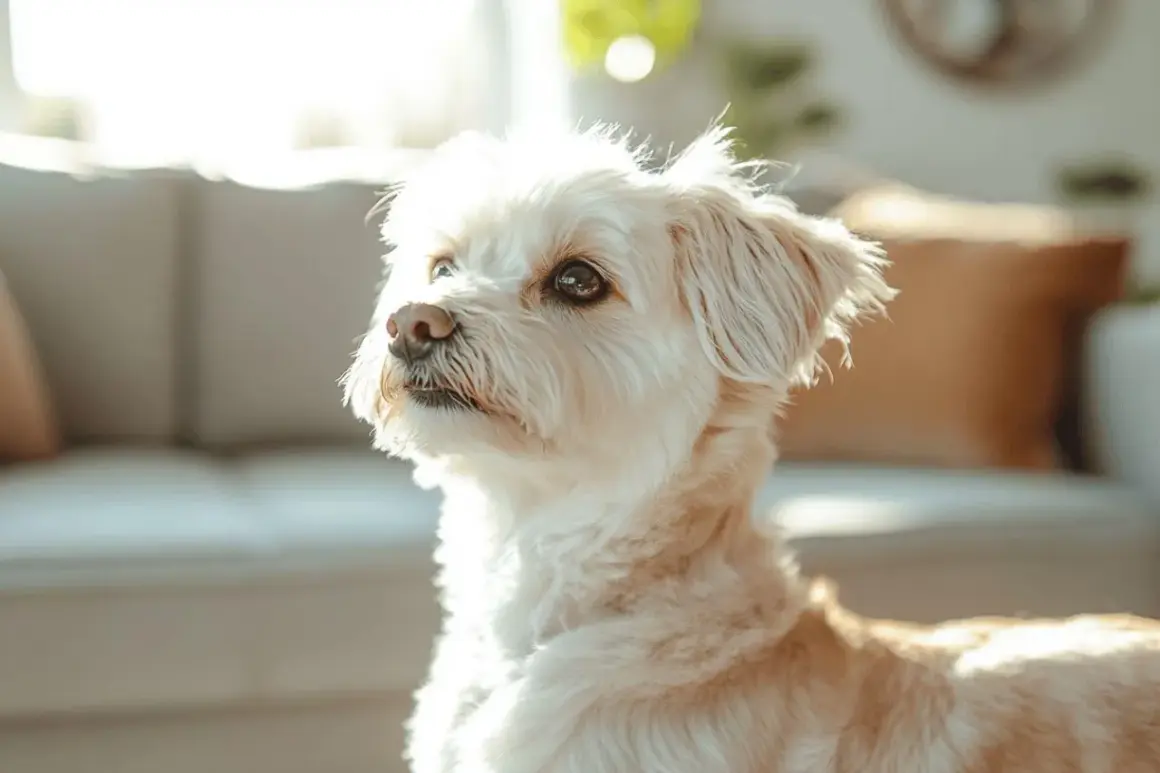 Un adorable chien qui n'aboie pas et ne perd pas ses poils, baigné de lumière.
