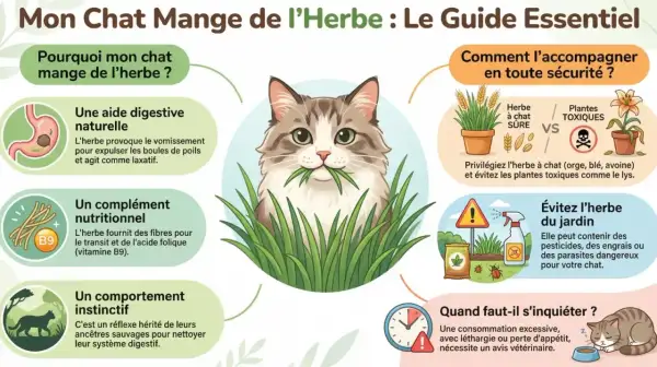Un chat mignon mange de l'herbe, un guide essentiel pour comprendre pourquoi votre chat qui mange beaucoup d'herbe le fait.